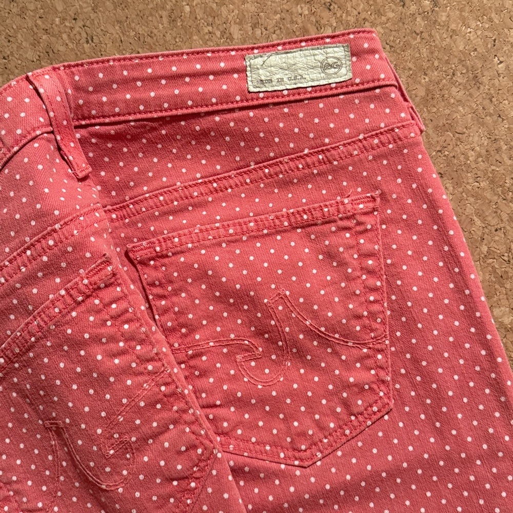 AG Stevie Slim Ankle Jeans Pink White Polka Dot Stretch Denim Size 28 - Picture 4 of 6